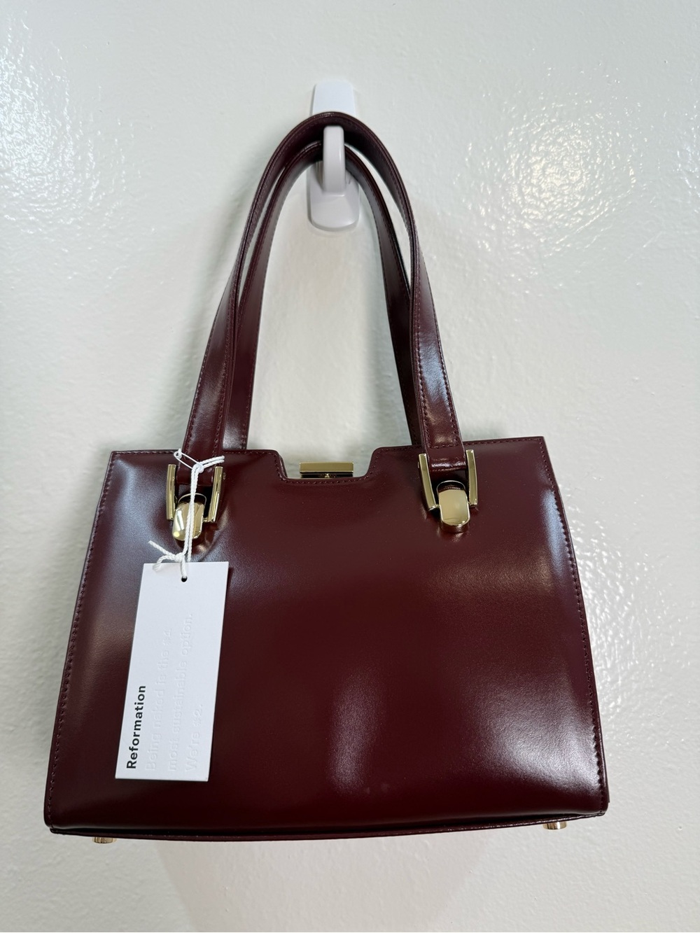 NWT Reformation Nara Shoulder Bag Burgundy Leather Clasp Handbag $548